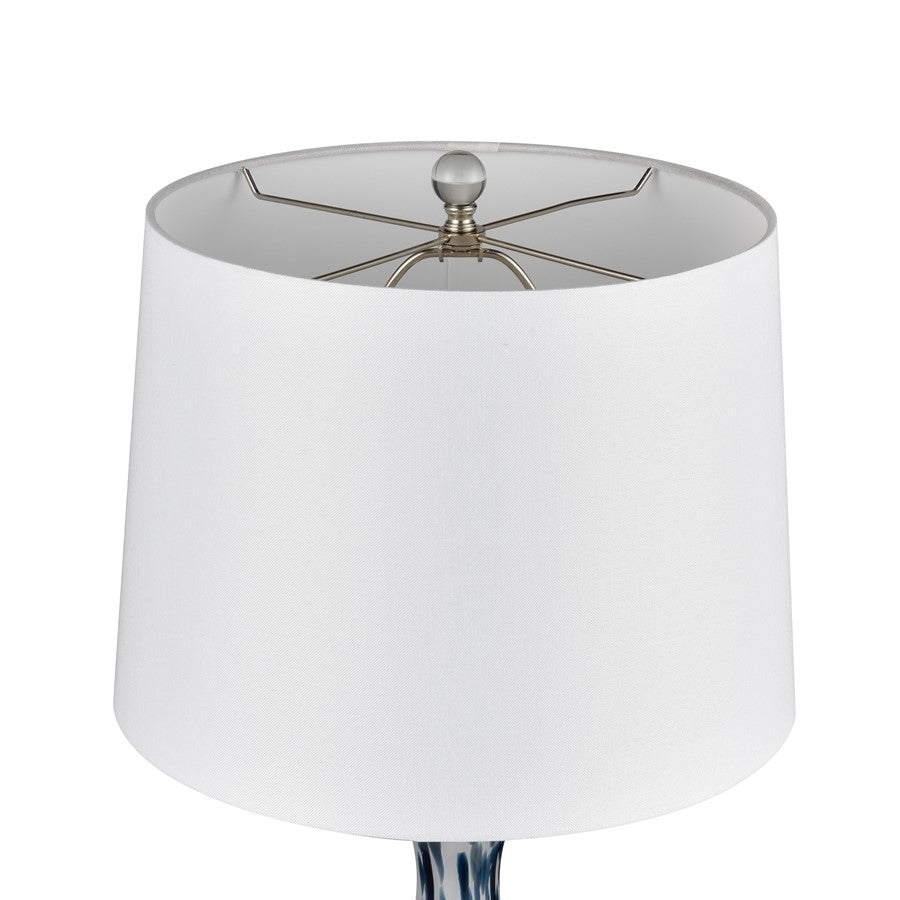 Atlas Lighting Cordelia Sound 30in 1-Light Table Lamp Set of 2 | Transitional Blue and White Glass and White Fabric Shade | Model PL11047-BLS