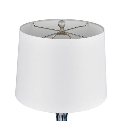 Atlas Lighting Cordelia Sound 30in 1-Light Table Lamp Set of 2 | Transitional Blue and White Glass and White Fabric Shade | Model PL11047-BLS