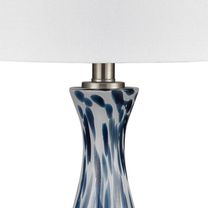 Atlas Lighting Cordelia Sound 30in 1-Light Table Lamp Set of 2 | Transitional Blue and White Glass and White Fabric Shade | Model PL11047-BLS
