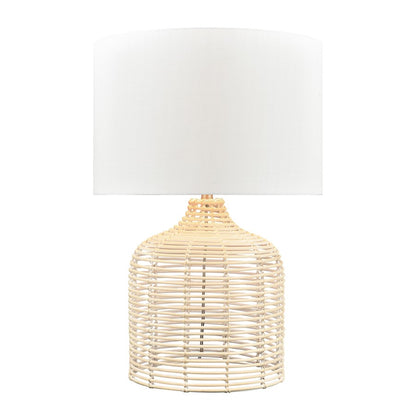 Atlas Lighting Crawford Cove 26in 1-Light Table Lamp | Natural Bleached Rattan and White Linen | Bedroom & Living Room | Model PL11048-WH