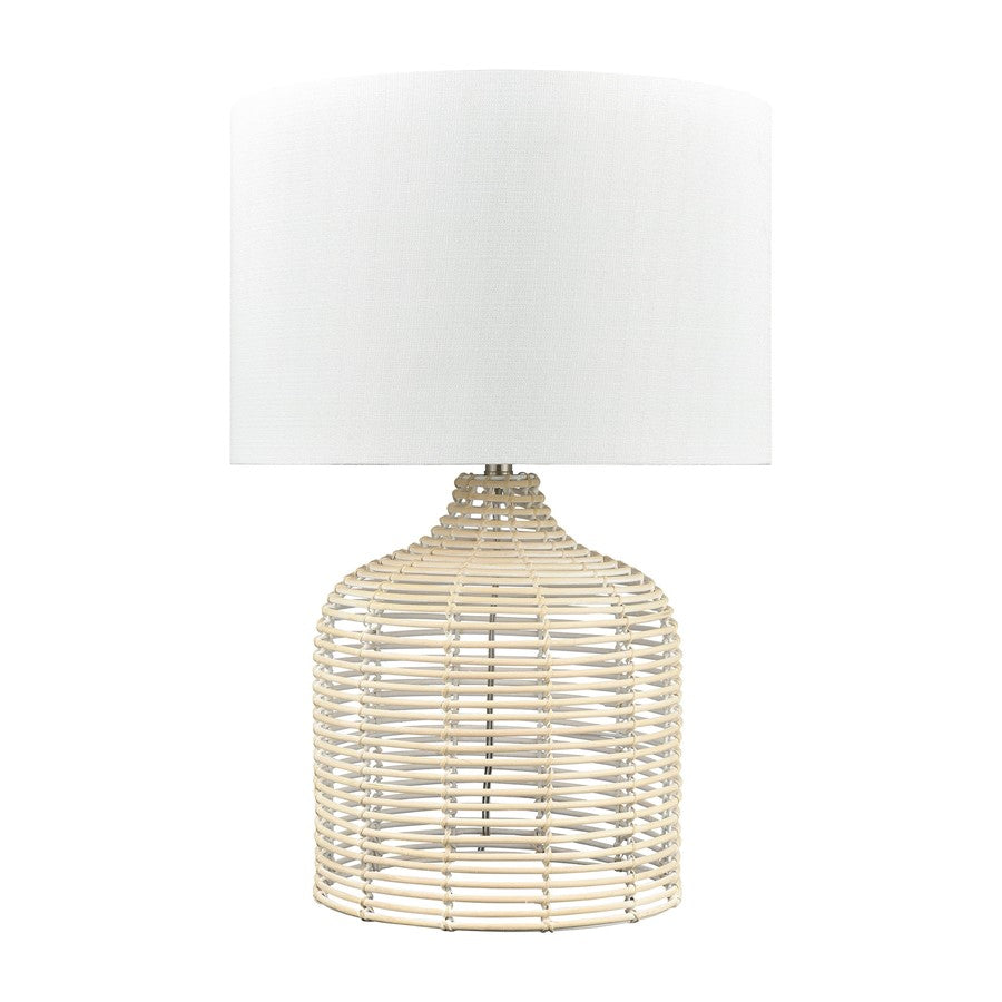 Atlas Lighting Crawford Cove 26in 1-Light Table Lamp | Natural Bleached Rattan and White Linen | Bedroom & Living Room | Model PL11048-WH