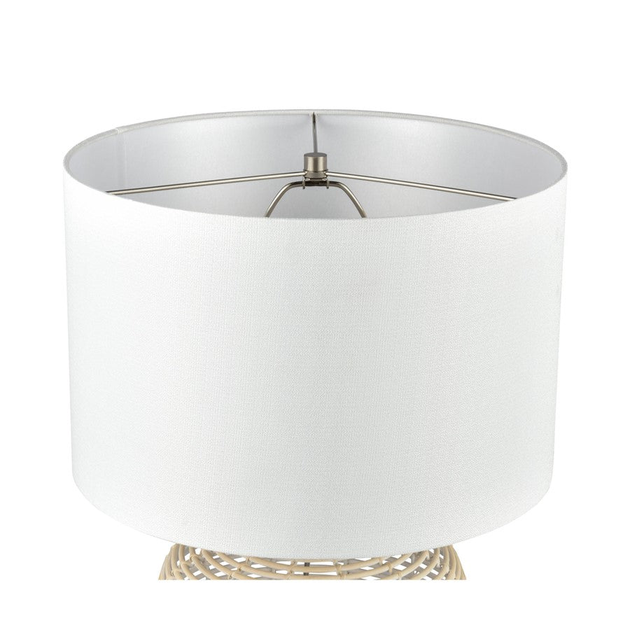 Atlas Lighting Crawford Cove 26in 1-Light Table Lamp | Natural Bleached Rattan and White Linen | Bedroom & Living Room | Model PL11048-WH