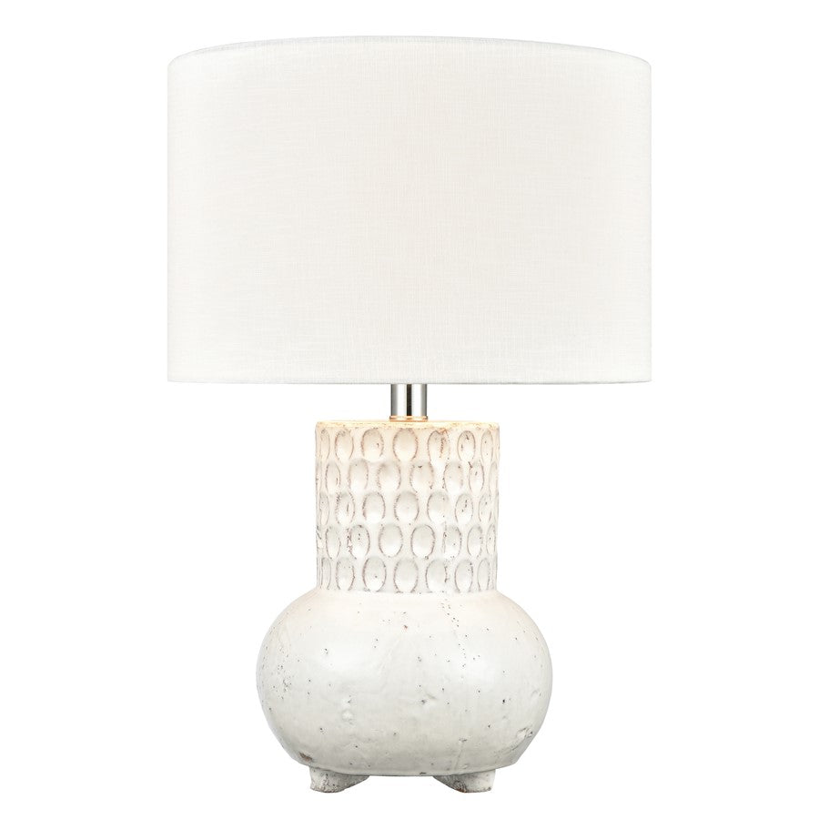 Atlas Lighting Delia 21in 1-Light Table Lamp | White Glazed Earthenware and White Linen | Bedroom & Living Room | 13 x 13 x 21 in | Model PL11049-WH
