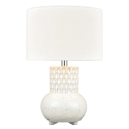 Atlas Lighting Delia 21in 1-Light Table Lamp | White Glazed Earthenware and White Linen | Bedroom & Living Room | 13 x 13 x 21 in | Model PL11049-WH