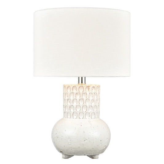 Atlas Lighting Delia 21in 1-Light Table Lamp | White Glazed Earthenware and White Linen | Bedroom & Living Room | 13 x 13 x 21 in | Model PL11049-WH