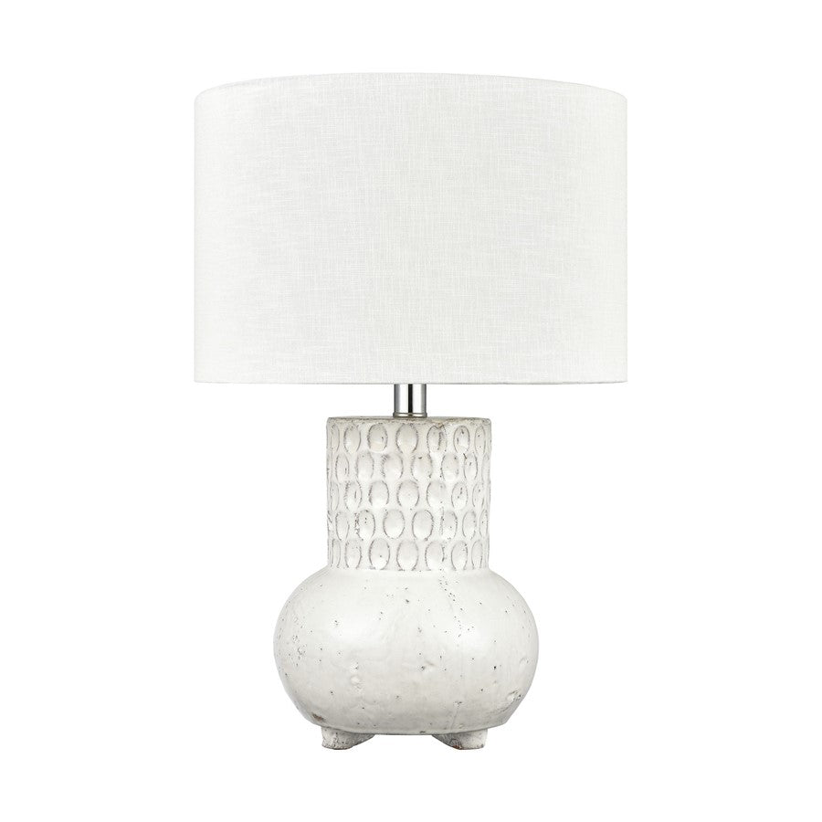 Atlas Lighting Delia 21in 1-Light Table Lamp | White Glazed Earthenware and White Linen | Bedroom & Living Room | 13 x 13 x 21 in | Model PL11049-WH
