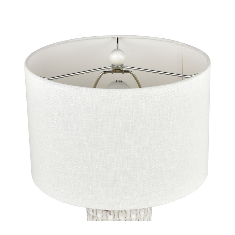 Atlas Lighting Delia 21in 1-Light Table Lamp | White Glazed Earthenware and White Linen | Bedroom & Living Room | 13 x 13 x 21 in | Model PL11049-WH
