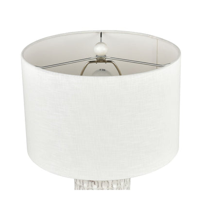 Atlas Lighting Delia 21in 1-Light Table Lamp | White Glazed Earthenware and White Linen | Bedroom & Living Room | 13 x 13 x 21 in | Model PL11049-WH