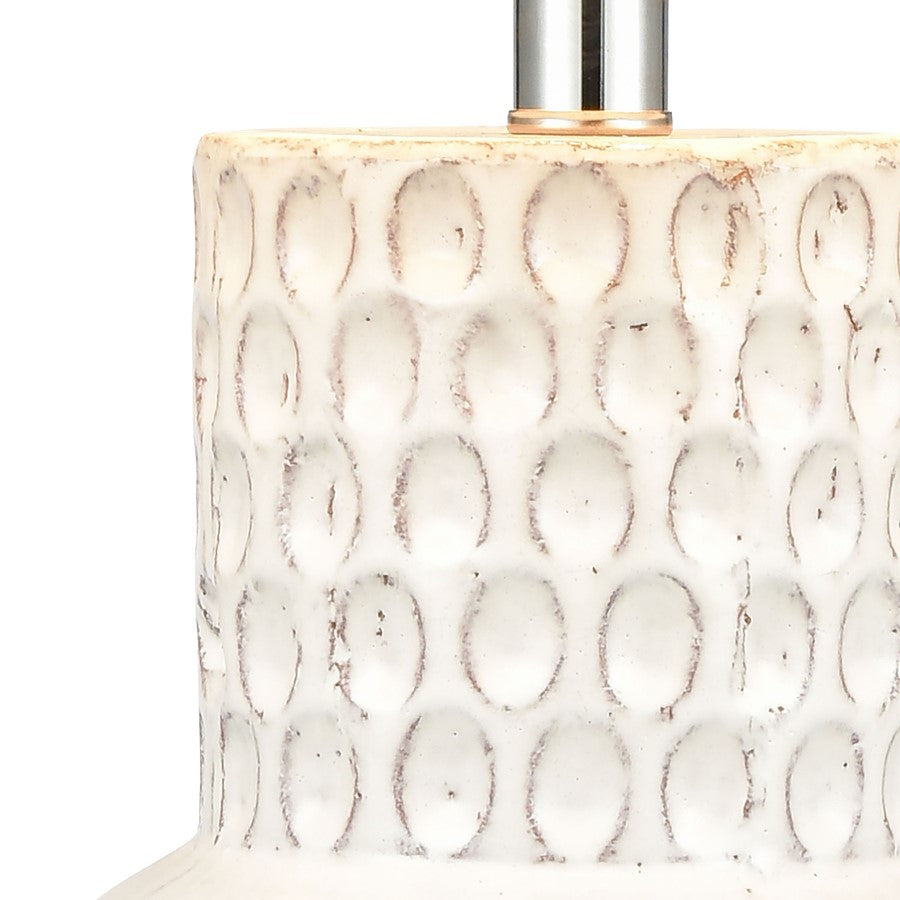 Atlas Lighting Delia 21in 1-Light Table Lamp | White Glazed Earthenware and White Linen | Bedroom & Living Room | 13 x 13 x 21 in | Model PL11049-WH