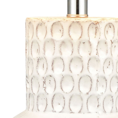 Atlas Lighting Delia 21in 1-Light Table Lamp | White Glazed Earthenware and White Linen | Bedroom & Living Room | 13 x 13 x 21 in | Model PL11049-WH