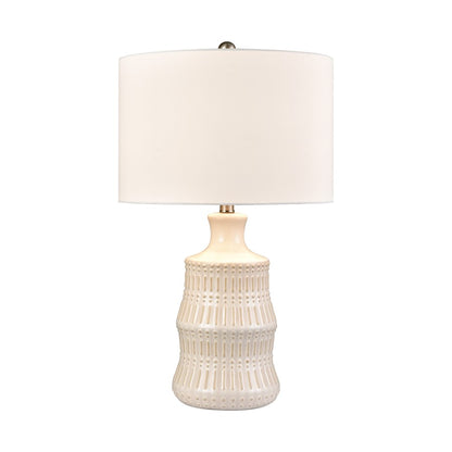 Atlas Lighting Dorin 25.5in 1-Light Table Lamp | White Glazed Earthenware and White Linen | Bedroom & Living Room | Model PL11051-CR