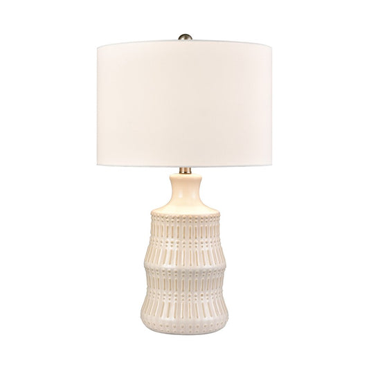 Atlas Lighting Dorin 25.5in 1-Light Table Lamp | White Glazed Earthenware and White Linen | Bedroom & Living Room | Model PL11051-CR