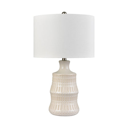 Atlas Lighting Dorin 25.5in 1-Light Table Lamp | White Glazed Earthenware and White Linen | Bedroom & Living Room | Model PL11051-CR