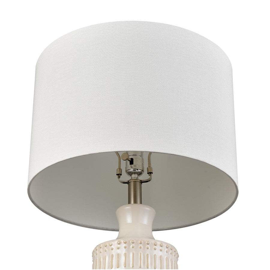 Atlas Lighting Dorin 25.5in 1-Light Table Lamp | White Glazed Earthenware and White Linen | Bedroom & Living Room | Model PL11051-CR