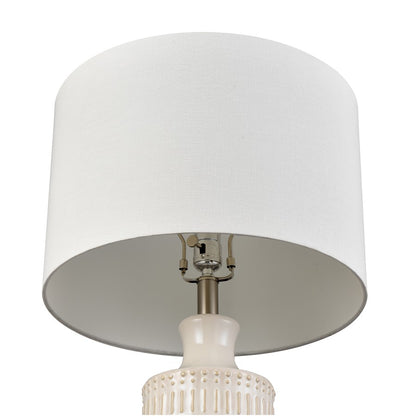 Atlas Lighting Dorin 25.5in 1-Light Table Lamp | White Glazed Earthenware and White Linen | Bedroom & Living Room | Model PL11051-CR