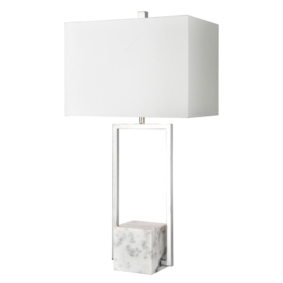 Atlas Lighting Dunstan Mews 31in 1-Light Table Lamp | Chrome Metal and White Linen | Living Room & Bedroom | 16 x 10 x 31 in | Model PL11052-CH