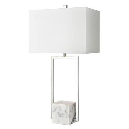 Atlas Lighting Dunstan Mews 31in 1-Light Table Lamp | Chrome Metal and White Linen | Living Room & Bedroom | 16 x 10 x 31 in | Model PL11052-CH