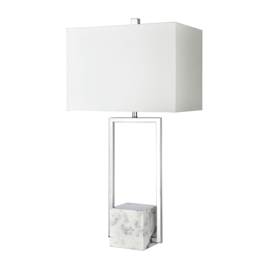 Atlas Lighting Dunstan Mews 31in 1-Light Table Lamp | Chrome Metal and White Linen | Living Room & Bedroom | 16 x 10 x 31 in | Model PL11052-CH