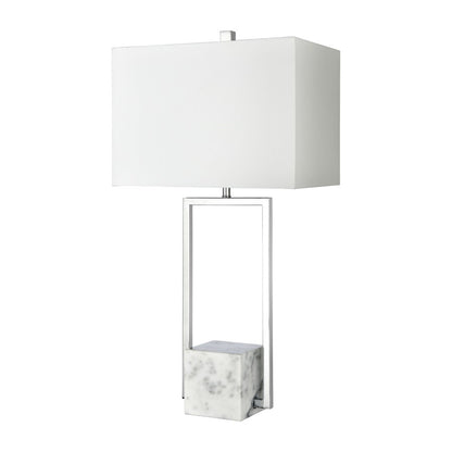 Atlas Lighting Dunstan Mews 31in 1-Light Table Lamp | Chrome Metal and White Linen | Living Room & Bedroom | 16 x 10 x 31 in | Model PL11052-CH