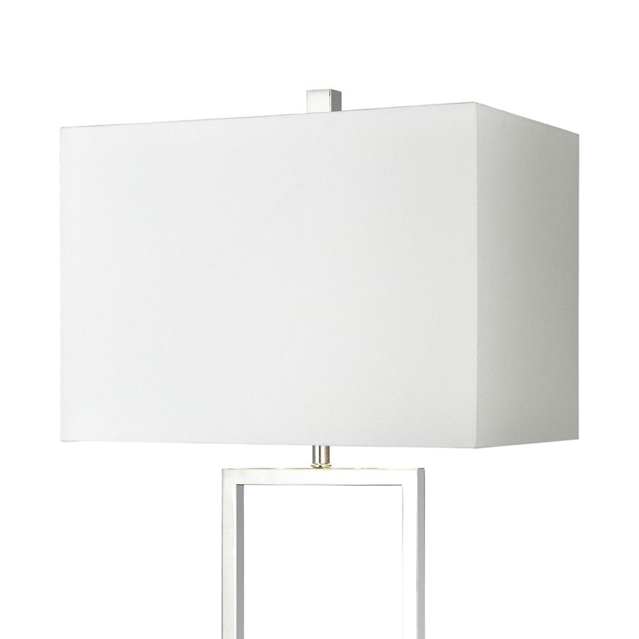 Atlas Lighting Dunstan Mews 31in 1-Light Table Lamp | Chrome Metal and White Linen | Living Room & Bedroom | 16 x 10 x 31 in | Model PL11052-CH