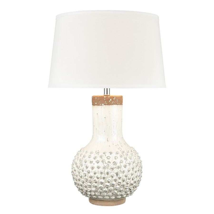 Atlas Lighting Elinor 32in 1-Light Table Lamp | White Earthenware and White Linen | Living Room & Bedroom | 19 x 19 x 32 in | Model PL11053-WH