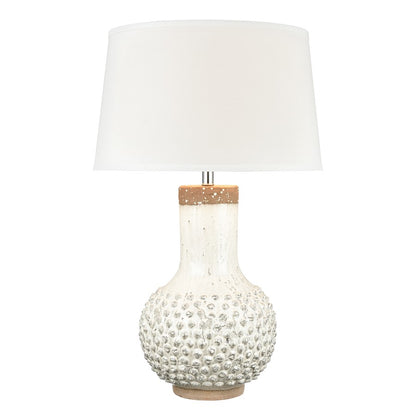 Atlas Lighting Elinor 32in 1-Light Table Lamp | White Earthenware and White Linen | Living Room & Bedroom | 19 x 19 x 32 in | Model PL11053-WH