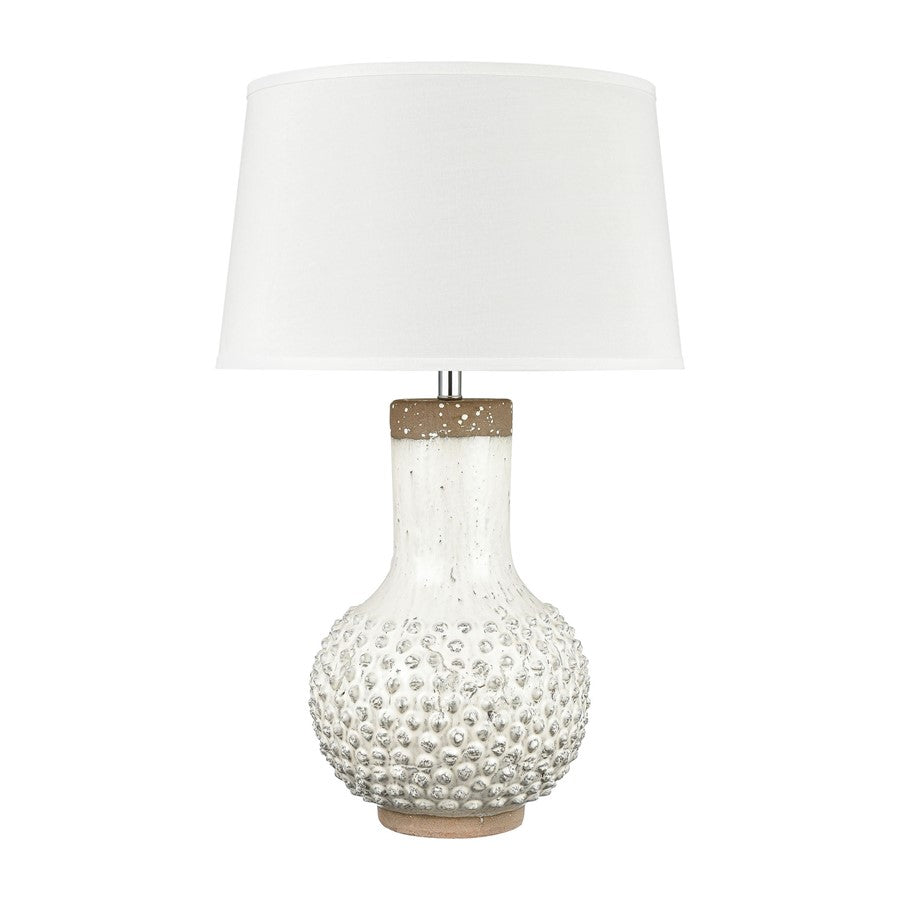 Atlas Lighting Elinor 32in 1-Light Table Lamp | White Earthenware and White Linen | Living Room & Bedroom | 19 x 19 x 32 in | Model PL11053-WH