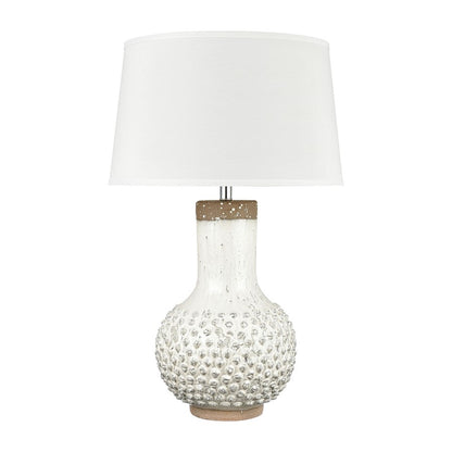 Atlas Lighting Elinor 32in 1-Light Table Lamp | White Earthenware and White Linen | Living Room & Bedroom | 19 x 19 x 32 in | Model PL11053-WH
