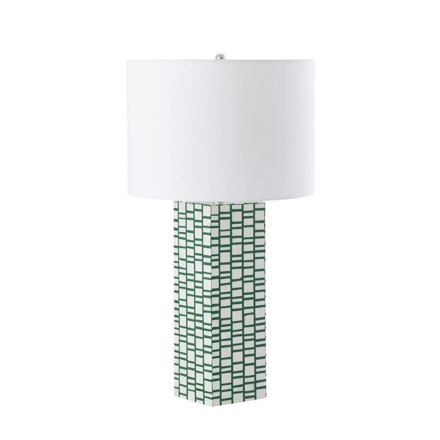 Atlas Lighting Etten 27in 1-Light Table Lamp | Green and White Composite and White Linen | Living Room & Bedroom | 15 x 15 x 27 in | Model PL11054-GN