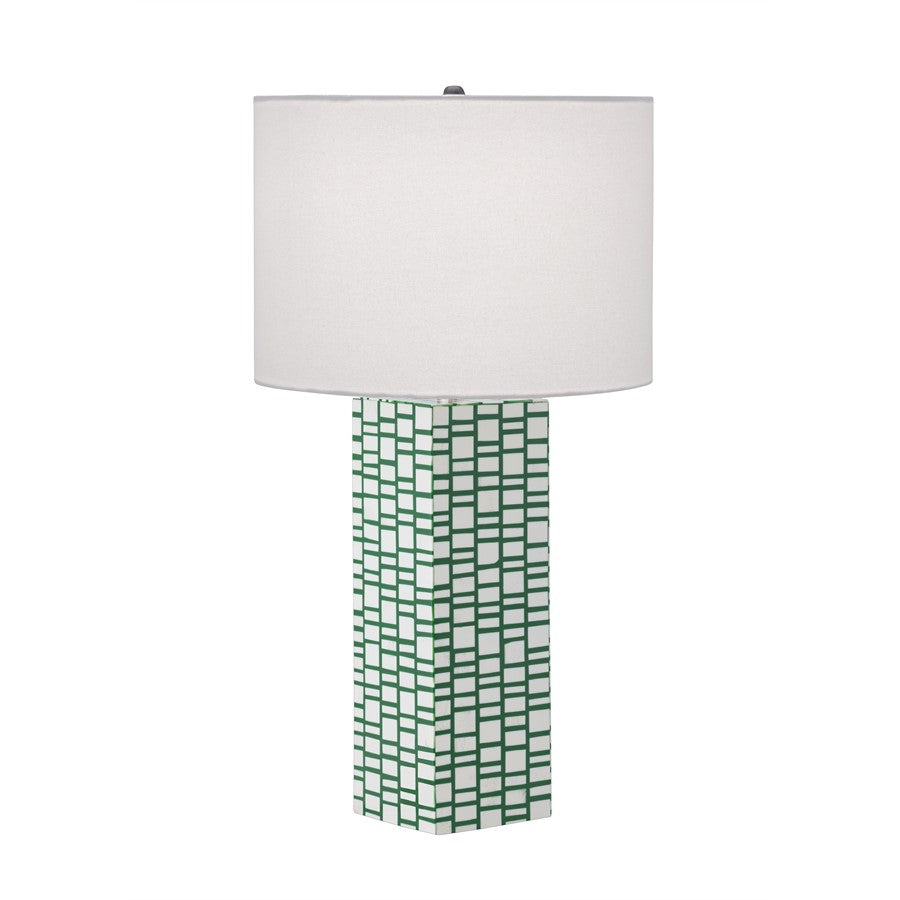 Atlas Lighting Etten 27in 1-Light Table Lamp | Green and White Composite and White Linen | Living Room & Bedroom | 15 x 15 x 27 in | Model PL11054-GN