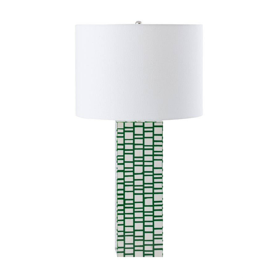 Atlas Lighting Etten 27in 1-Light Table Lamp | Green and White Composite and White Linen | Living Room & Bedroom | 15 x 15 x 27 in | Model PL11054-GN