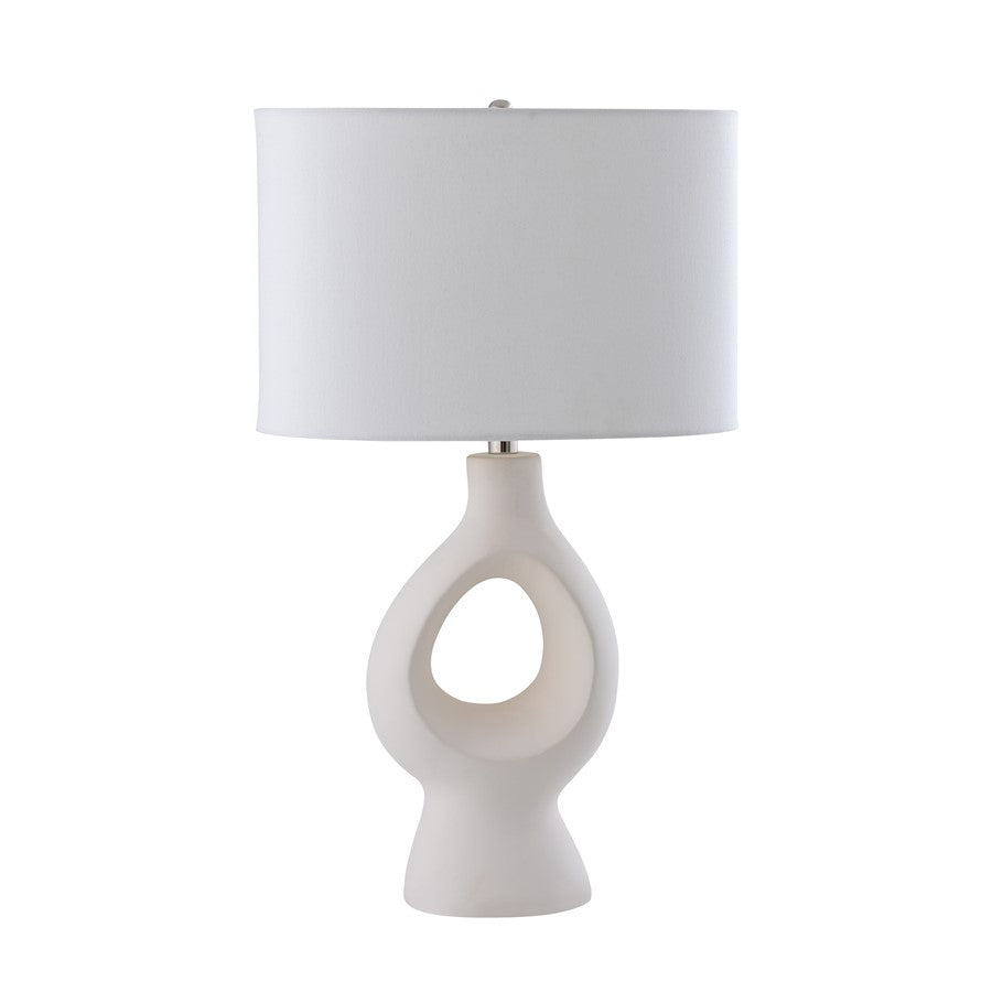 Atlas Lighting Fenimore 27in 1-Light Table Lamp | White Earthenware and White Linen | Living Room & Bedroom | 16 x 10 x 27 in | Model PL11055-WH