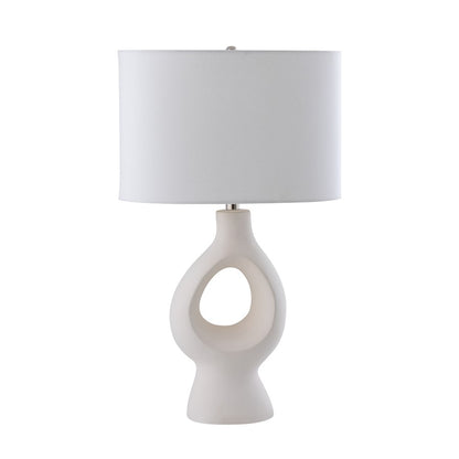 Atlas Lighting Fenimore 27in 1-Light Table Lamp | White Earthenware and White Linen | Living Room & Bedroom | 16 x 10 x 27 in | Model PL11055-WH