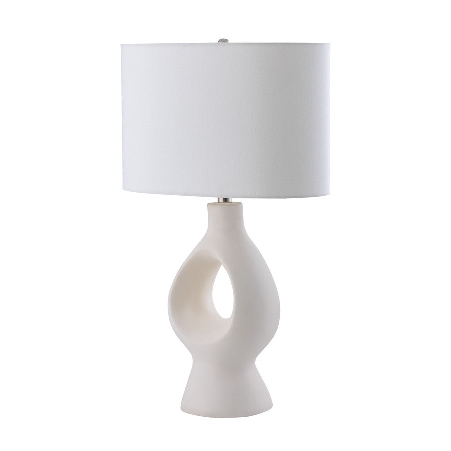 Atlas Lighting Fenimore 27in 1-Light Table Lamp | White Earthenware and White Linen | Living Room & Bedroom | 16 x 10 x 27 in | Model PL11055-WH