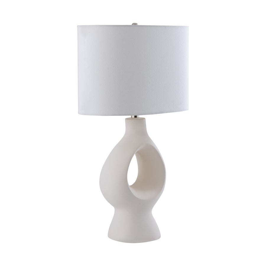 Atlas Lighting Fenimore 27in 1-Light Table Lamp | White Earthenware and White Linen | Living Room & Bedroom | 16 x 10 x 27 in | Model PL11055-WH