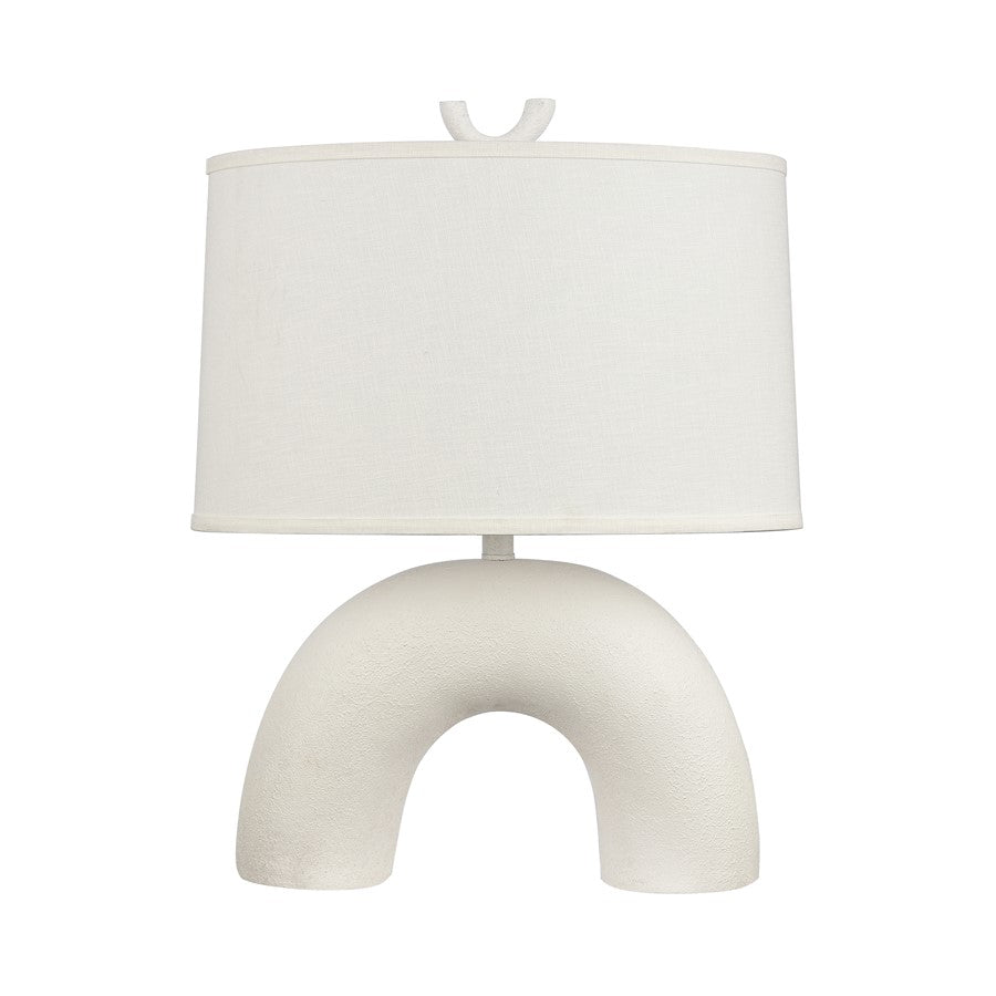 Atlas Lighting Flection 25in 1-Light Table Lamp | Modern Dry White Earthenware and White Linen Shade | Living Room & Bedroom | Model PL11057-WH