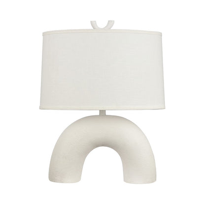 Atlas Lighting Flection 25in 1-Light Table Lamp | Modern Dry White Earthenware and White Linen Shade | Living Room & Bedroom | Model PL11057-WH