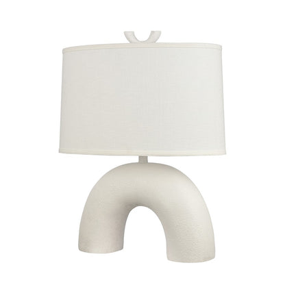 Atlas Lighting Flection 25in 1-Light Table Lamp | Modern Dry White Earthenware and White Linen Shade | Living Room & Bedroom | Model PL11057-WH