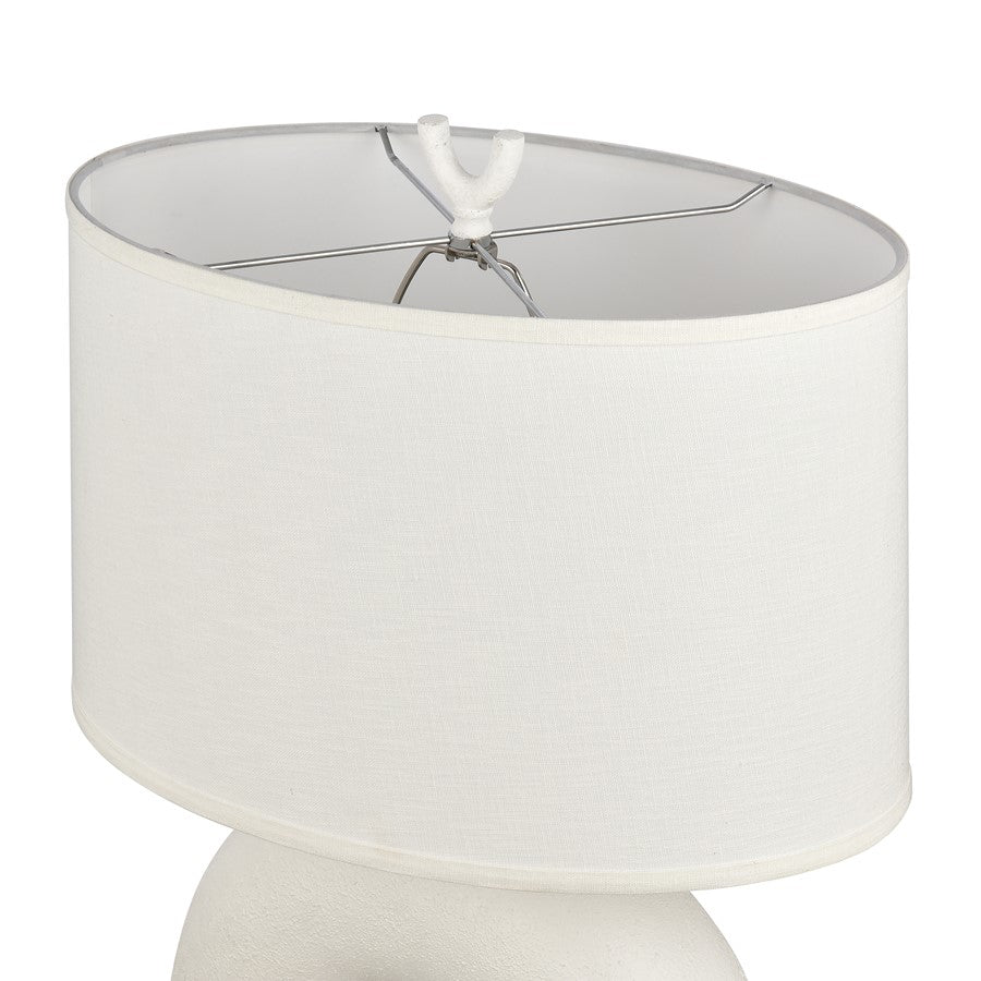 Atlas Lighting Flection 25in 1-Light Table Lamp | Modern Dry White Earthenware and White Linen Shade | Living Room & Bedroom | Model PL11057-WH