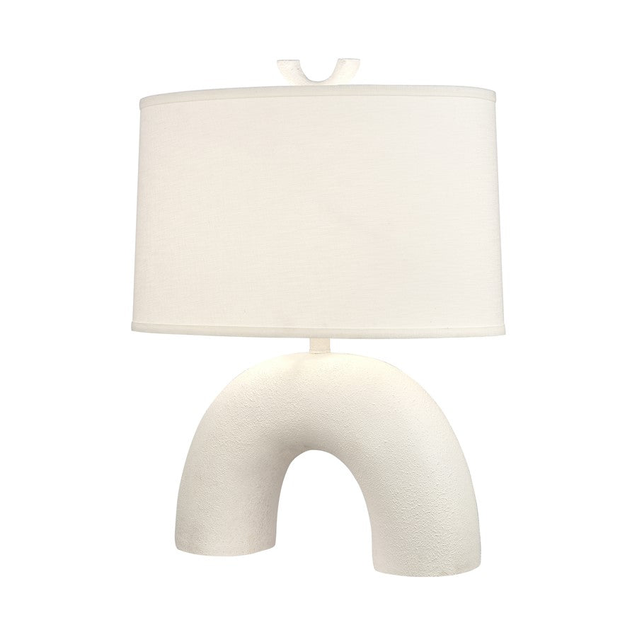 Atlas Lighting Flection 25in 1-Light Table Lamp | Modern Dry White Earthenware and White Linen Shade | Living Room & Bedroom | Model PL11057-WH