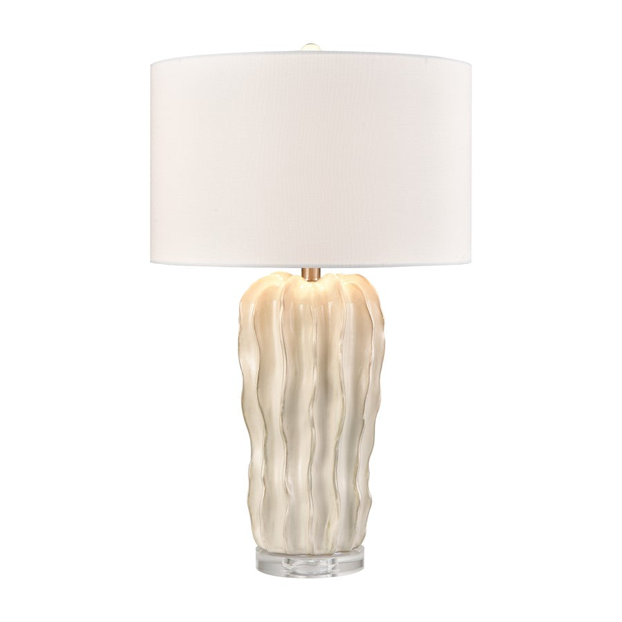 Atlas Lighting Genesee 27.5in 1-Light Table Lamp | Transitional White Glazed Earthenware and White Linen Shade | Living Room | Model PL11059-WH