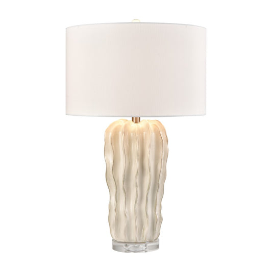 Atlas Lighting Genesee 27.5in 1-Light Table Lamp | Transitional White Glazed Earthenware and White Linen Shade | Living Room | Model PL11059-WH