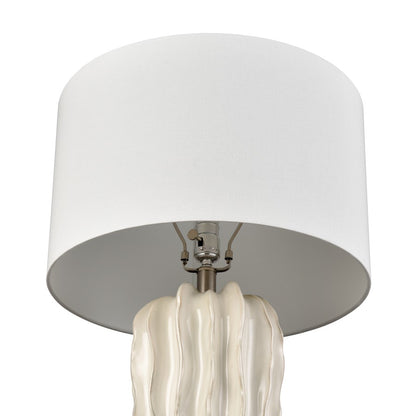 Atlas Lighting Genesee 27.5in 1-Light Table Lamp | Transitional White Glazed Earthenware and White Linen Shade | Living Room | Model PL11059-WH