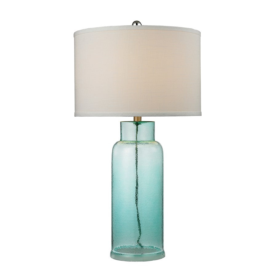 Atlas Lighting Bottle 30in 1-Light Table Lamp | Transitional Aqua Glass and White Fabric Shade | Living Room & Bedroom | Model PL11060-BL