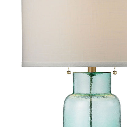 Atlas Lighting Bottle 30in 1-Light Table Lamp | Transitional Aqua Glass and White Fabric Shade | Living Room & Bedroom | Model PL11060-BL