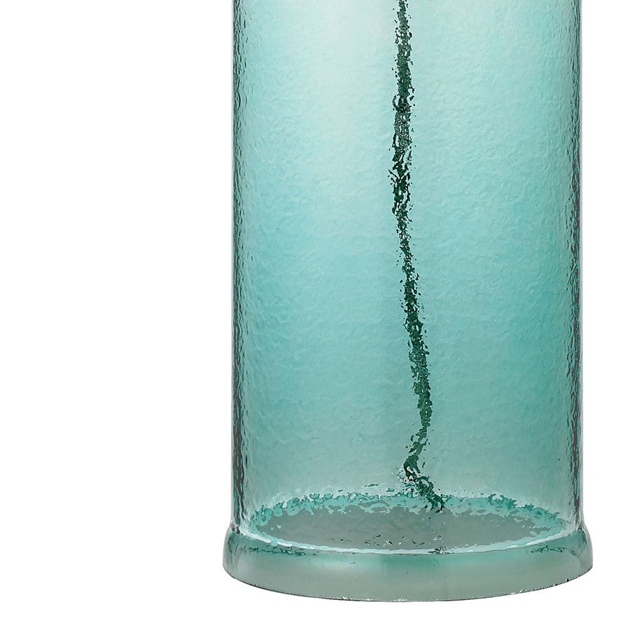 Atlas Lighting Bottle 30in 1-Light Table Lamp | Transitional Aqua Glass and White Fabric Shade | Living Room & Bedroom | Model PL11060-BL