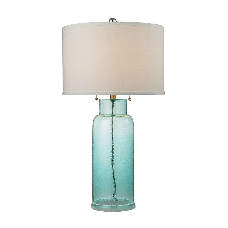 Atlas Lighting Bottle 30in 1-Light Table Lamp | Transitional Aqua Glass and White Fabric Shade | Living Room & Bedroom | Model PL11060-BL