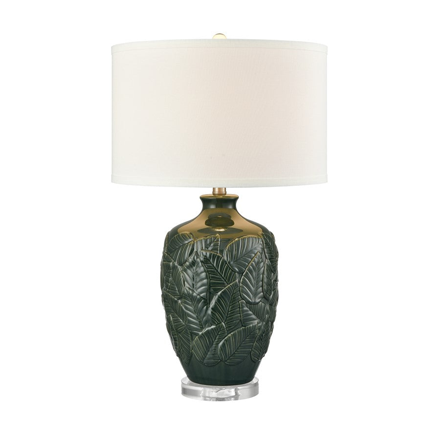 Atlas Lighting Goodell 16in 1-Light Table Lamp | Dark Green Earthenware and White Fabric Shade | Living Room & Bedroom | Model PL11061-GN