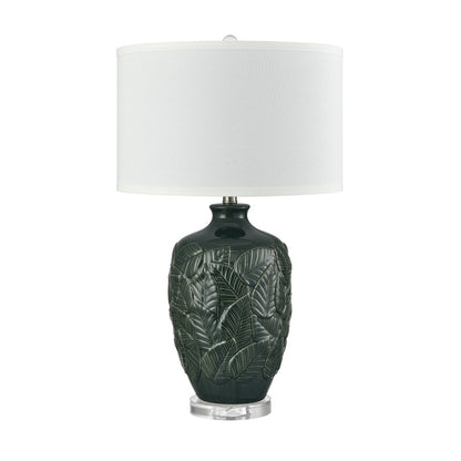 Atlas Lighting Goodell 16in 1-Light Table Lamp | Dark Green Earthenware and White Fabric Shade | Living Room & Bedroom | Model PL11061-GN