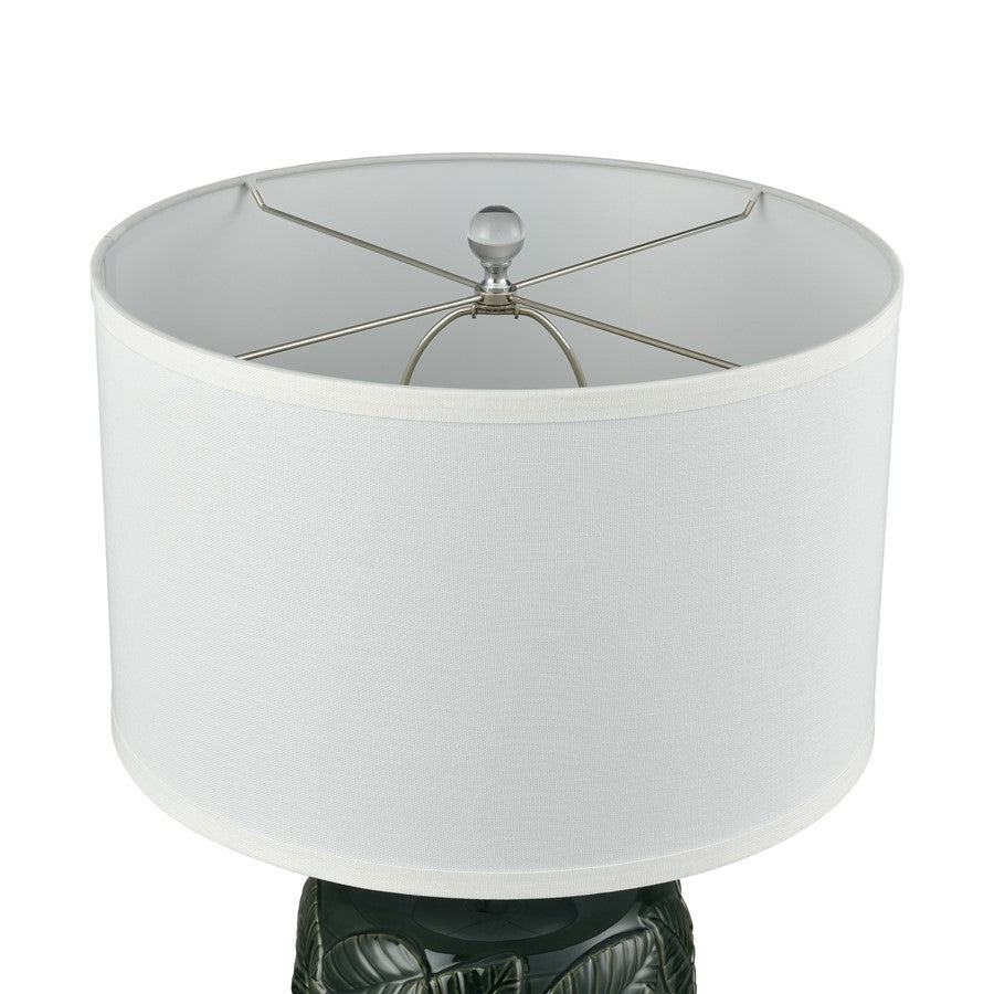 Atlas Lighting Goodell 16in 1-Light Table Lamp | Dark Green Earthenware and White Fabric Shade | Living Room & Bedroom | Model PL11061-GN